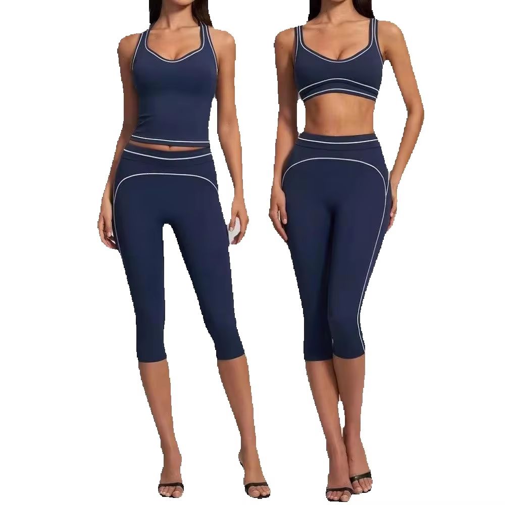 Pilates Yoga Classes - Women Contrast Stitch Racerback 2 Piece