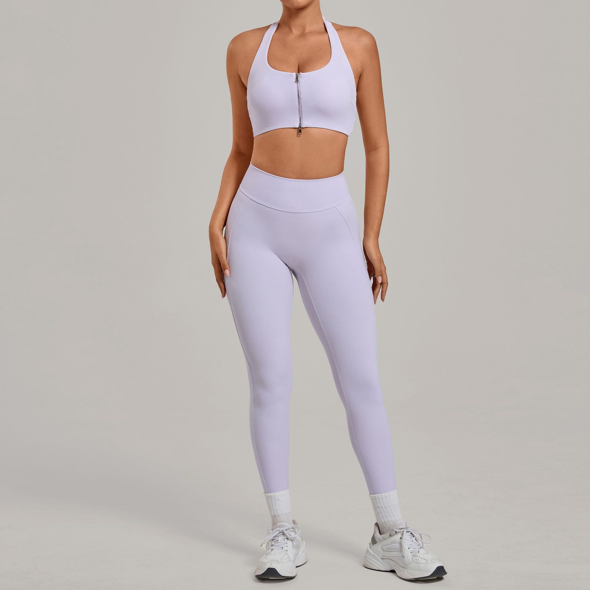 Pilates Yoga Legging - Women Halter Zip Sports Bra High