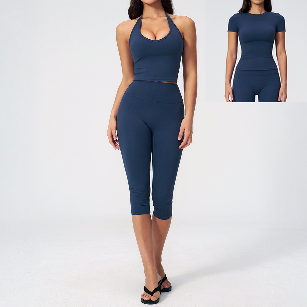 Women Halter Ruched V Neck 2/3 - Pilates Yoga Legging 评论和价格